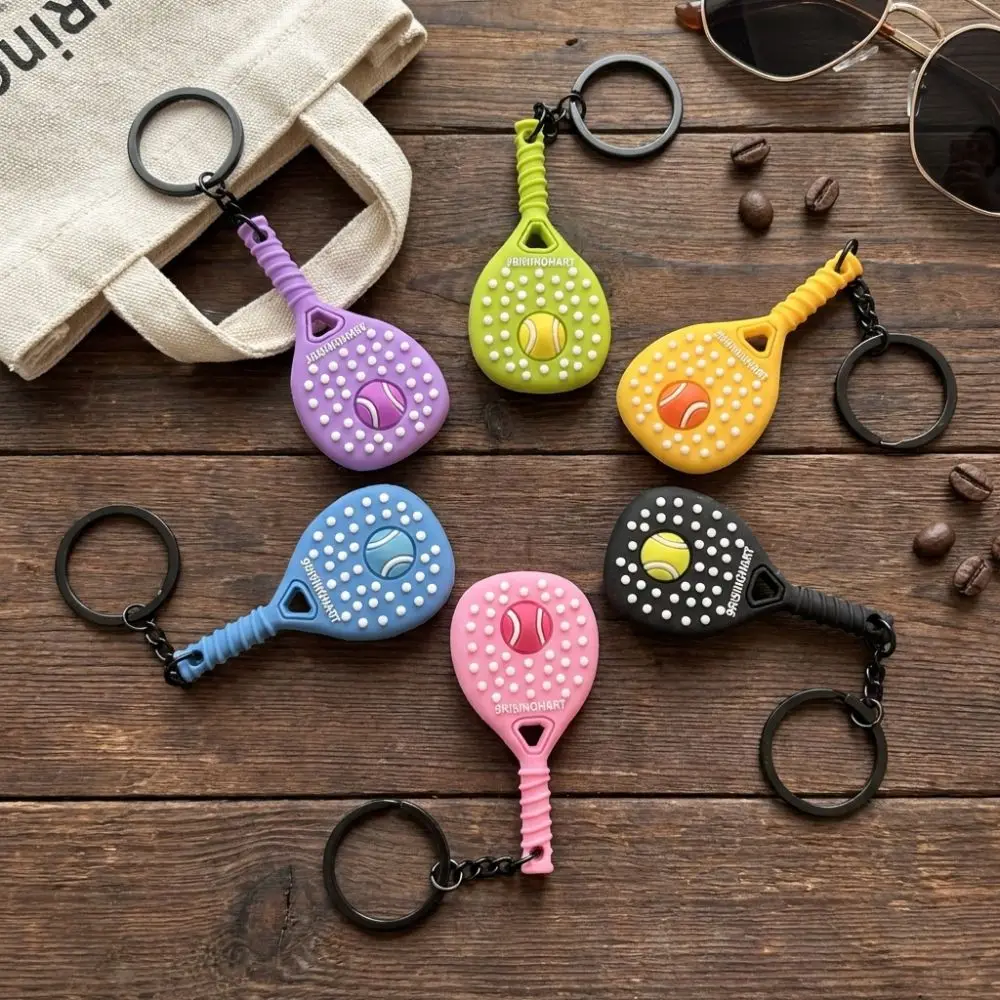 Creativity Mini Tennis Racket Keychain Soft Rubber PVC Sports Key Ring Lifelike Dopamine Racket Bag Pendant Fashion Gifts