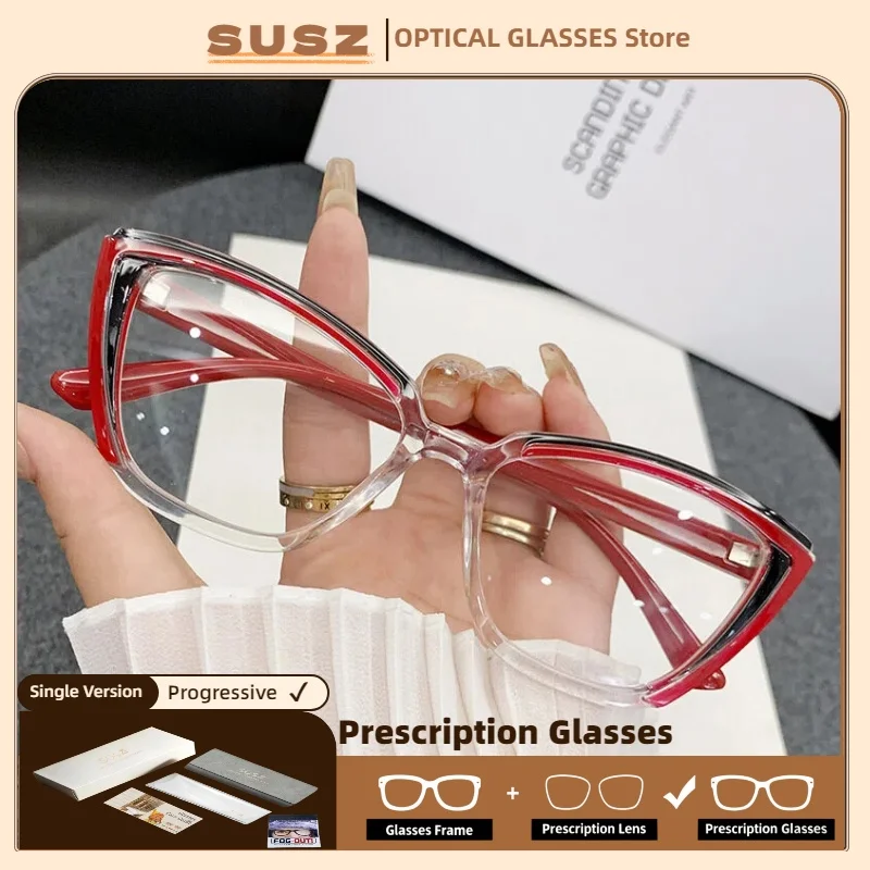 

SUSZ Anti Blue Light Cat Eye Double Color Optical Mirror Women's Fashion Reading Glasses Prescription Customization Eyewear