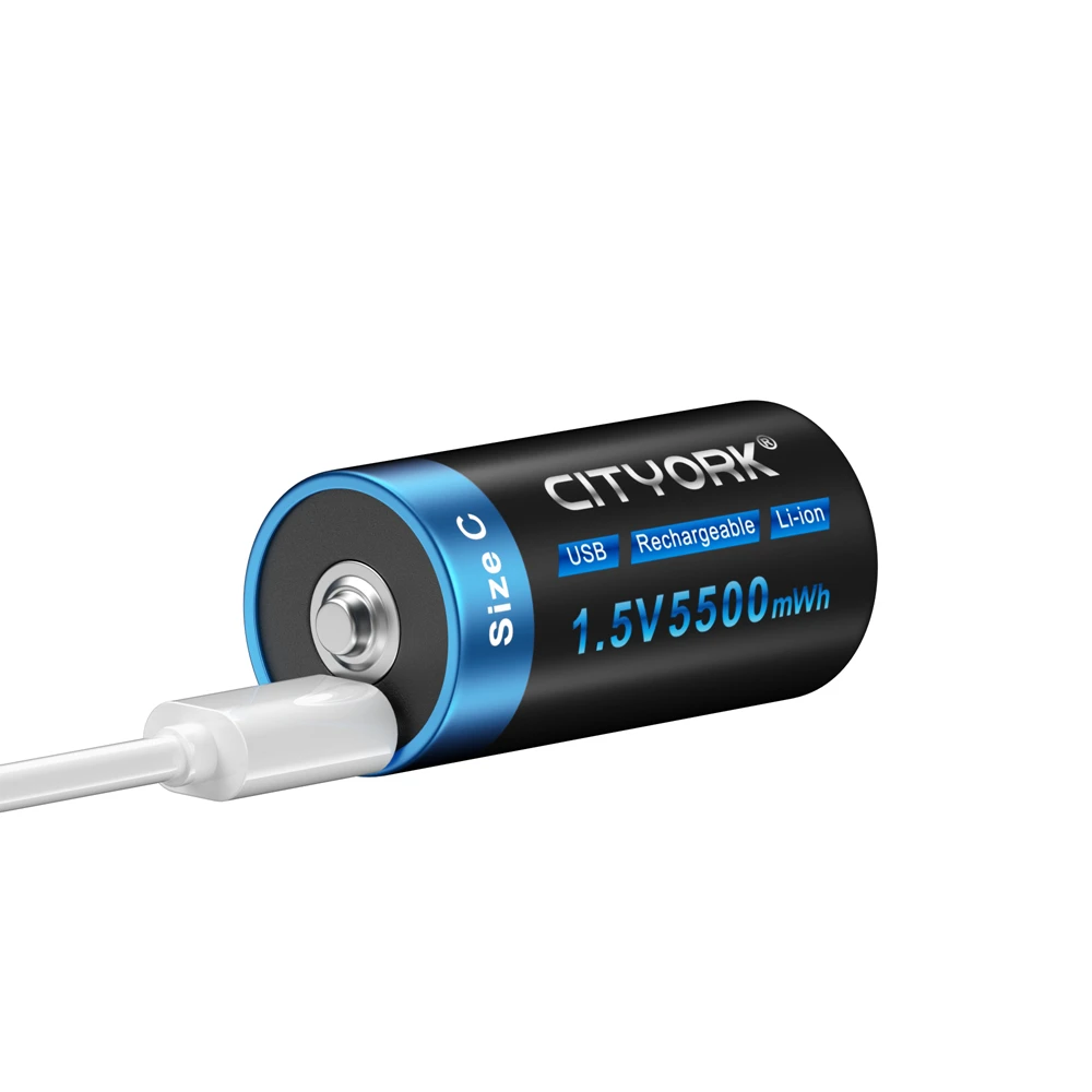 CITYORK 1.5V C 사이즈 충전식 배터리, USB 충전 리튬 이온 배터리, LR14 R14 셀, 라디오 손전등 장난감