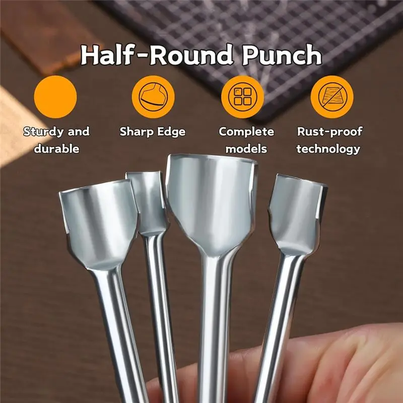 A44Z-14 Sizes Corner Punch, Half-Round Punch Set, Leather End Punch, Leather Punch Kit For Belts, Purses And DIY Products