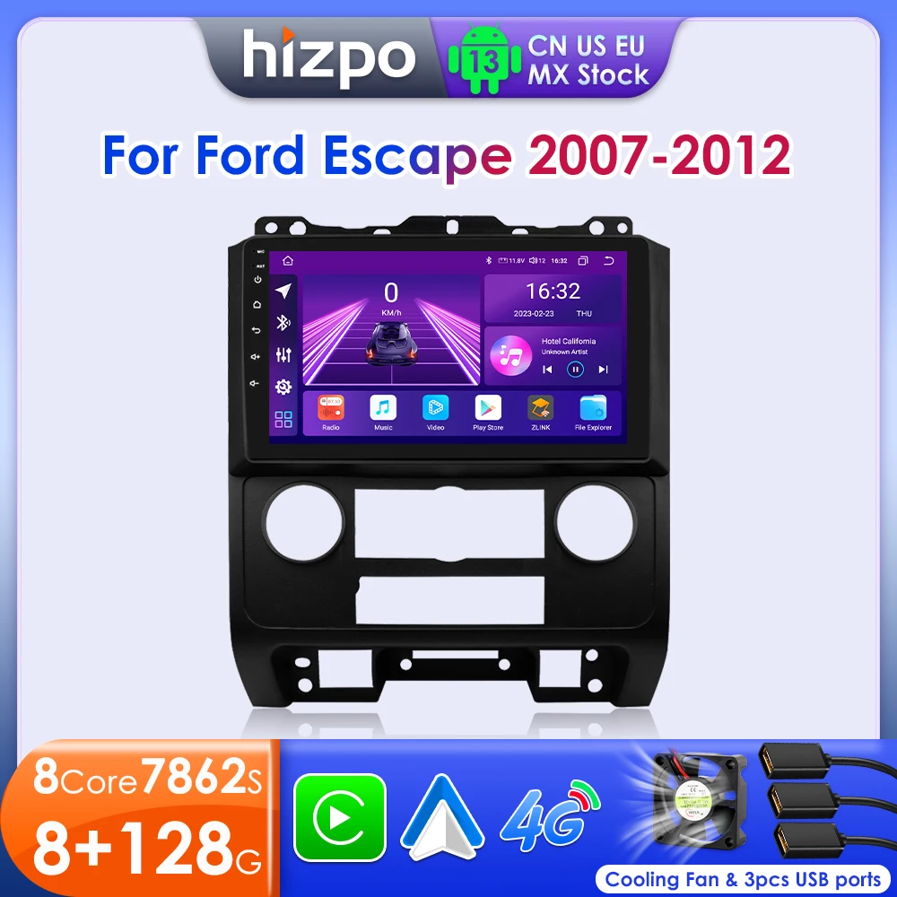 Hizpo 차량용 라디오, 포드 이스케이프 2007-2012, 9 인치 화면, 2 Din, 안드로이드 헤드 유닛, 스테레오, GPS 네비게이션, 멀티미디어 플레이어, 오디오 7862