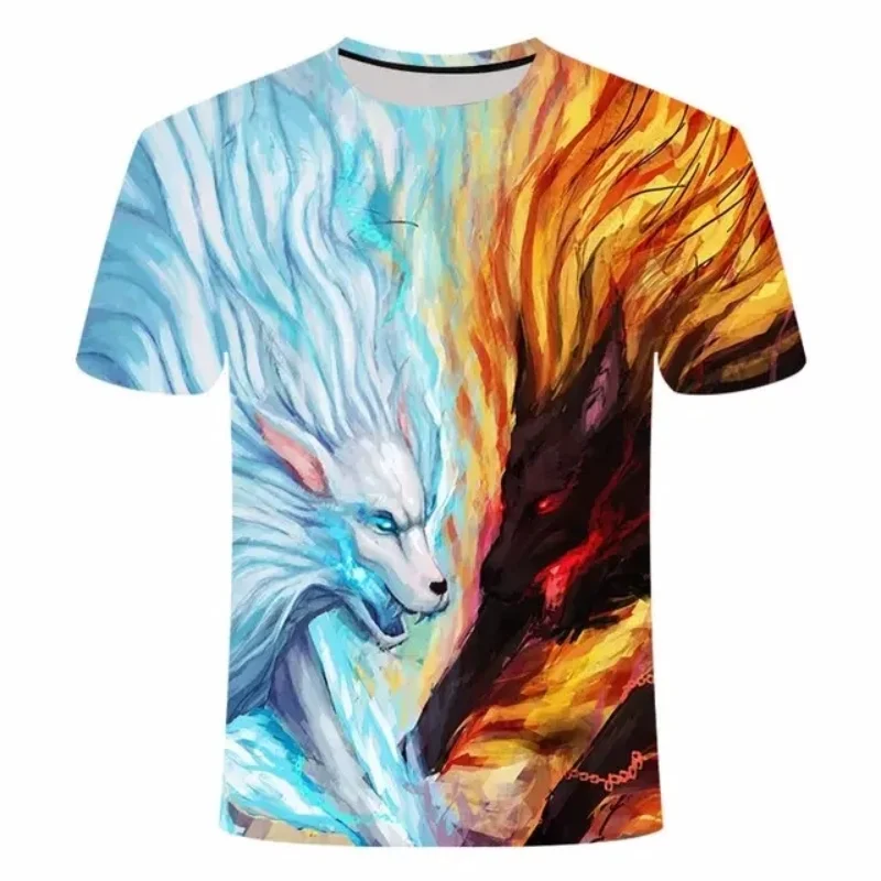 Animal Wolf 3D-Druck Sport Schnelltrocknend Atmungsaktives Herren-T-Shirt Outdoor Street Loose Comfort Vielseitiges Eltern-Kind-Kurzarm-Oberteil – Detail 19