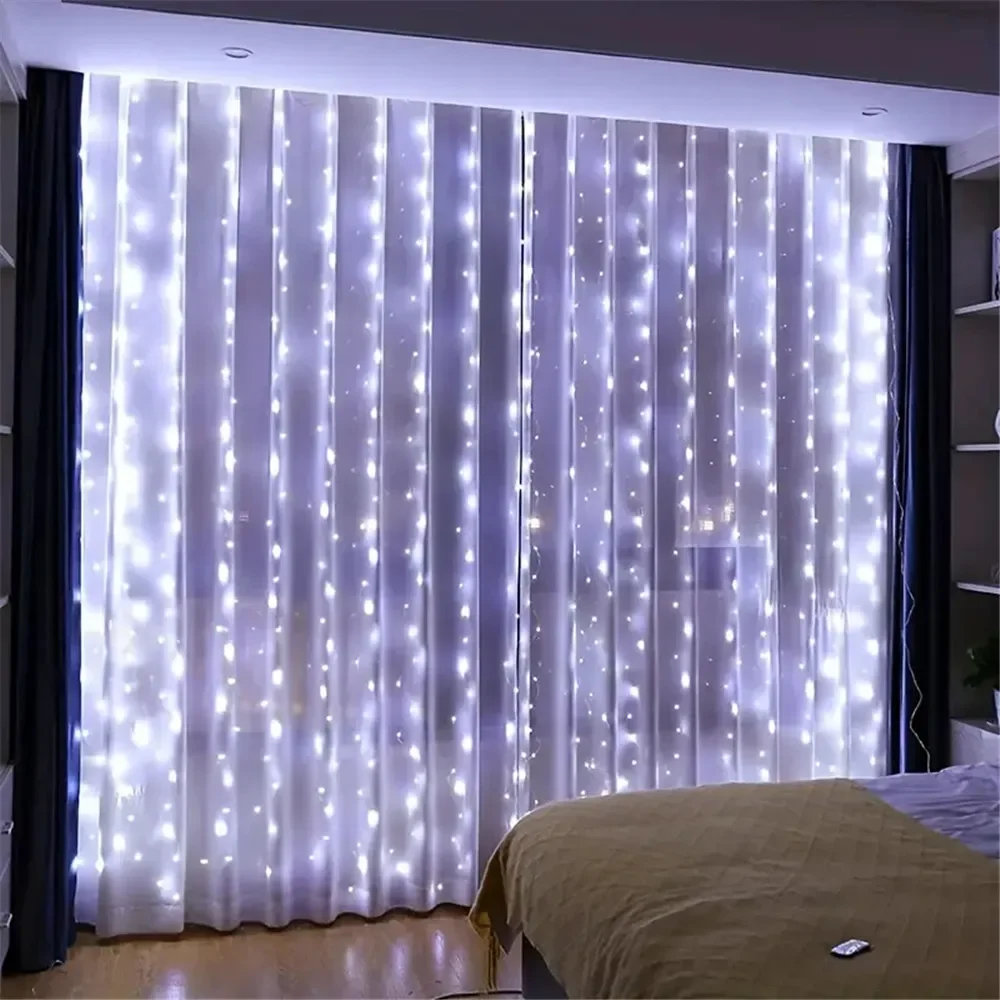 Curtain Lights Decorative Curtains in Living Room Christmas Garland LED Festoon Fairy Lamp USB Operated 8 Mode Bedroom Decor