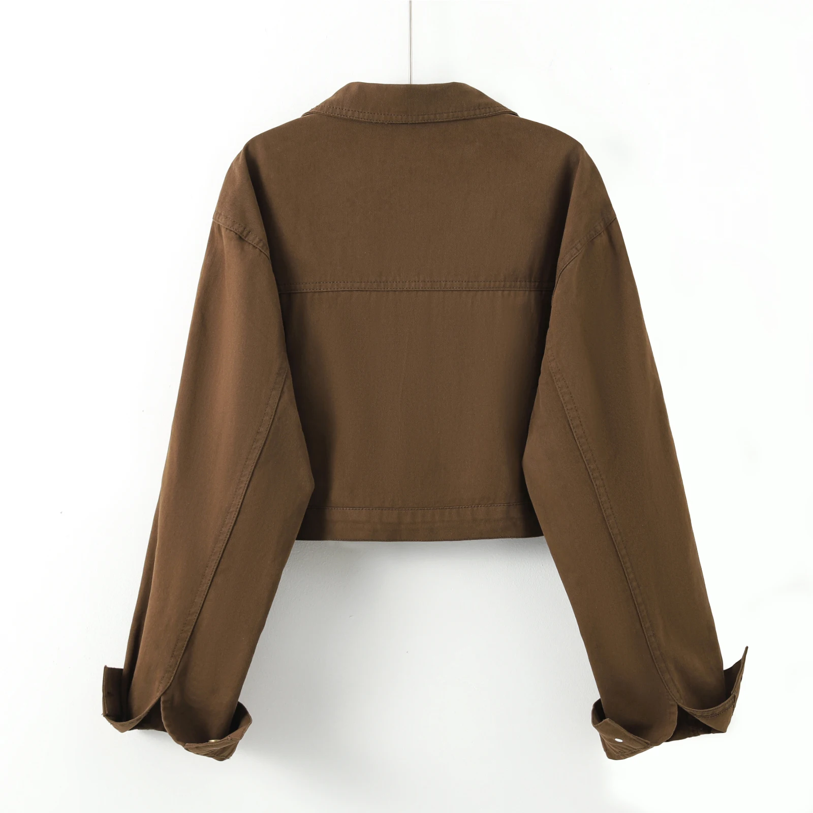 Retro Brown Short Denim Jacket Turndown Collar Long Sleeves Loose Fashion Versatile Jacket 2025 Spring Autumn New Women's Top