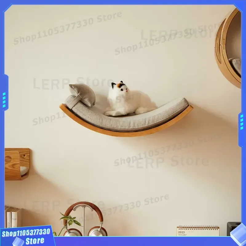 Classic Moon Nest Wall Mounted Solid Wood Cat Climbing Frame Universal Bed Toy Space Saving Design All Seasons Carton