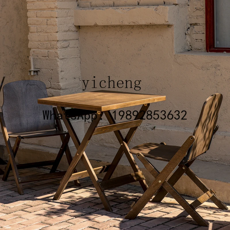 ZZ Solid Wood Eight-Immortal  round Table Folding Armchair Living Room Balcony Apartment Household Dining Table Coffee Table