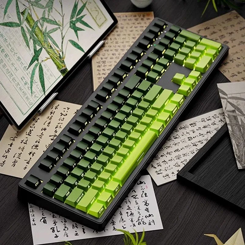 New 133+ Keys Gradient Green Shine Through Keycaps Side Printed PBT Keycap Cherry Profile Double Shot for Mechanical Keyboards