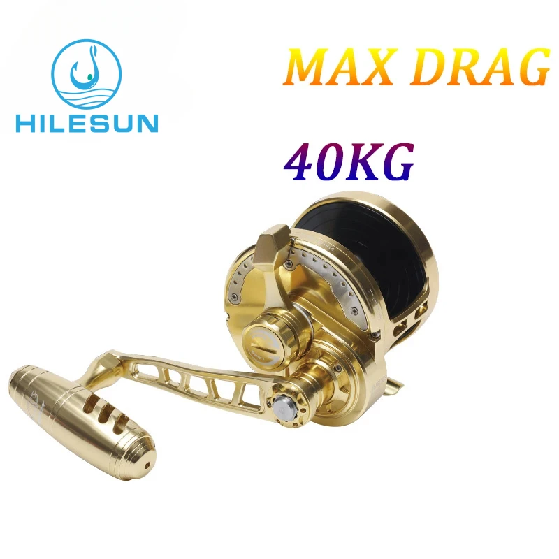 HILESUN Drum Reel Max Drag 40kg Full Metal with Siren Deep Sea Boat Fishing for Big Game Reels Sea Fishing Steel Reels 낚시대 릴