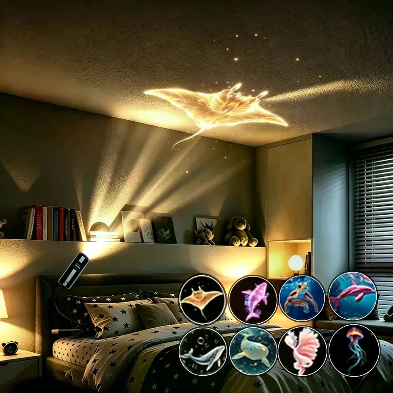 Ocean Themed Projector Lamp, 1pc USB-Powered Plug & Play Lamp with 10 Ocean Patterns, Interchangeable Slides, 360 °   Rotation & Flexible Gooseneck, Bedroom Wall Decor for Adult Gifts Galaxy & Planet USB Projection Light  Indoor USB Space Projector