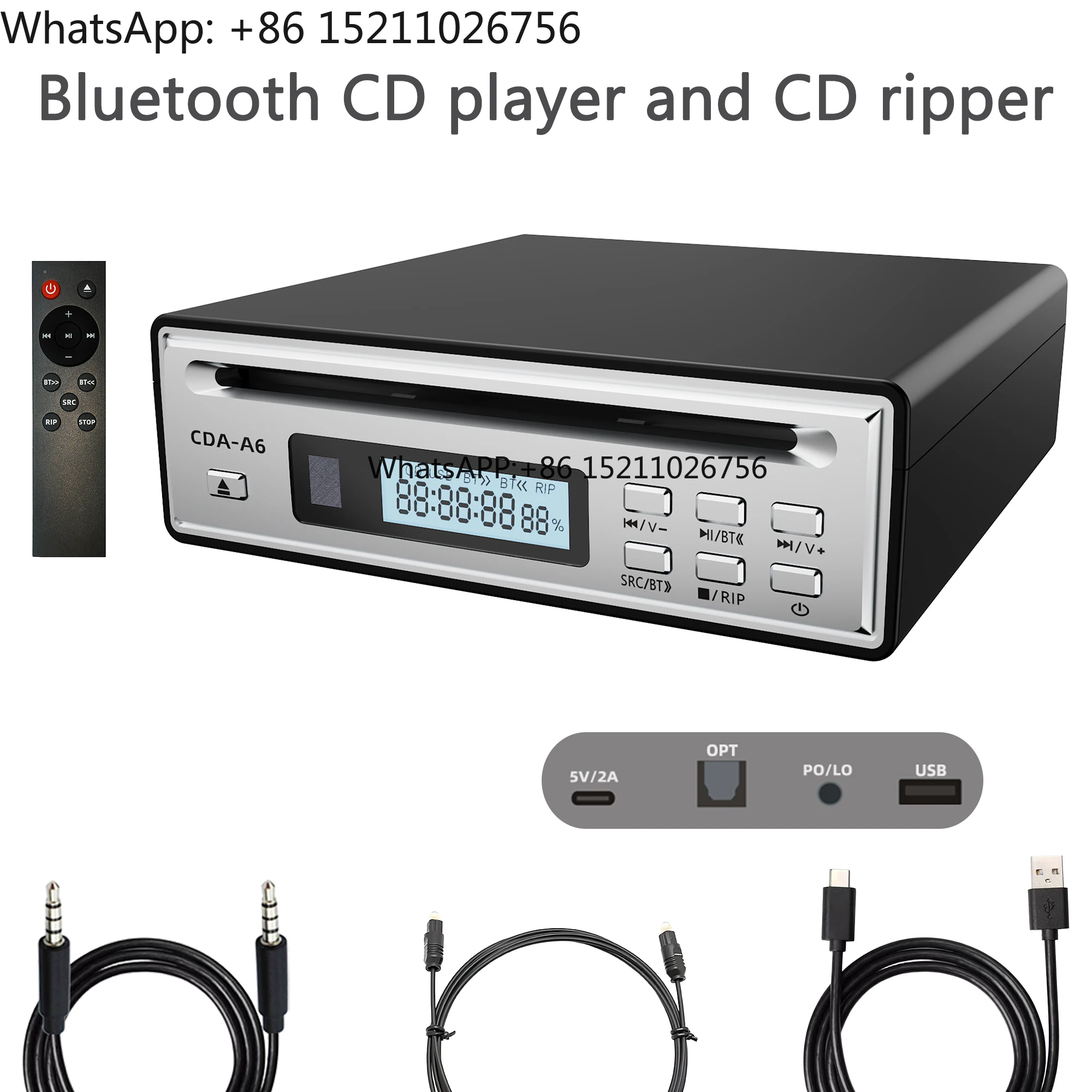Hi-Fi CD Ripper W/One-Touch WAV Ripping, Bidirectional Bluetooth CD Player, USB Playback, Optical&AUX Output, W/Remote Control