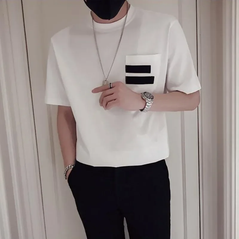 

Male Tees Shirts No Logo Conventional White Men's T-shirt European Style Elastic Korean Clothing Cool Basic Aesthetic Party Tops
