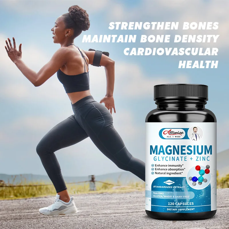 Alliwise Magnesium Glycinate & Zinc Dietary Supplement - Bone, Nerve, Immune Support - Suitable for Men and Women