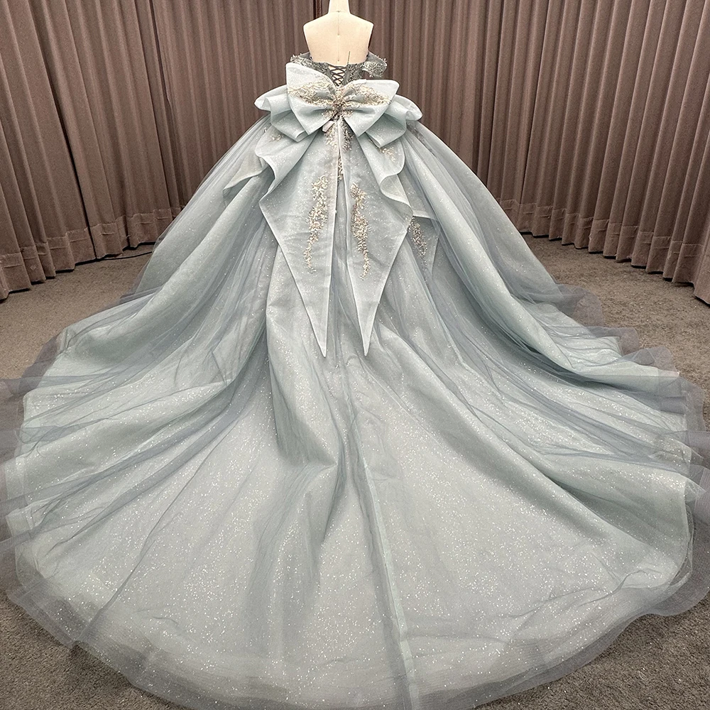 Princess Ball Gown Quinceanera Dresses with Bow Short Sleeves Tulle Sweet 15 16 Dresses Custom Make vestido de 15 quinceañera