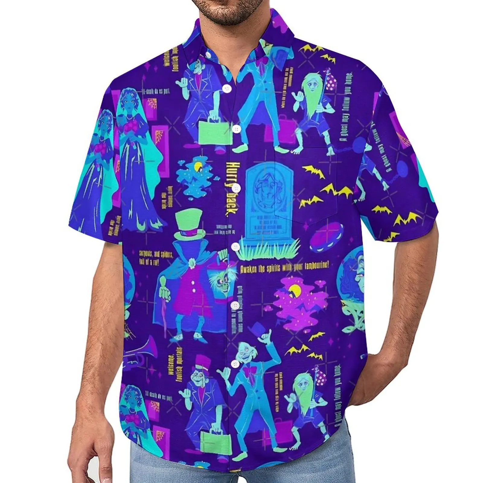 

Haunted Mansion Casual Shirt Happy Haunts Beach Loose Shirt Summer Trendy Blouses Short-Sleeve Design Oversized Clothing