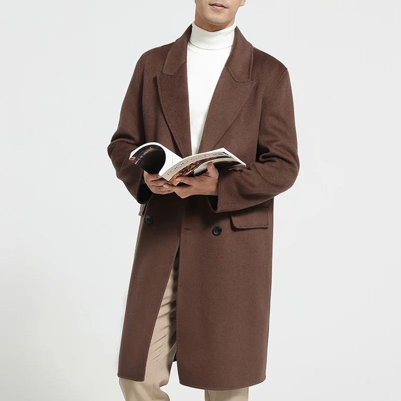 

Men's 100% cashmere thick double-sided extended coat, classic and versatile fashion for business and leisure