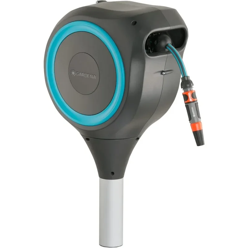 

Gardena 50' ft. Auto Retractable Hose Reel on Metal Spike with easy swivel for simple watering of garden and grass.