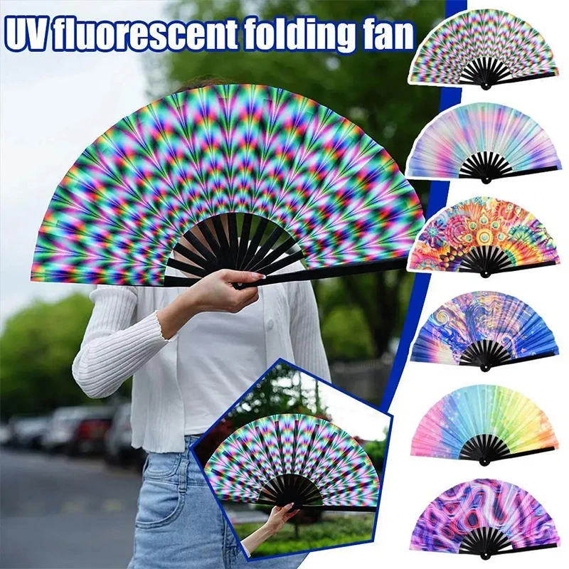 

Handheld Folding Rave Fan Fashion Style Dance Music Fan Festival Fan Gradient Reflective Fluorescent Fan Glow-in-the-Dark Fan