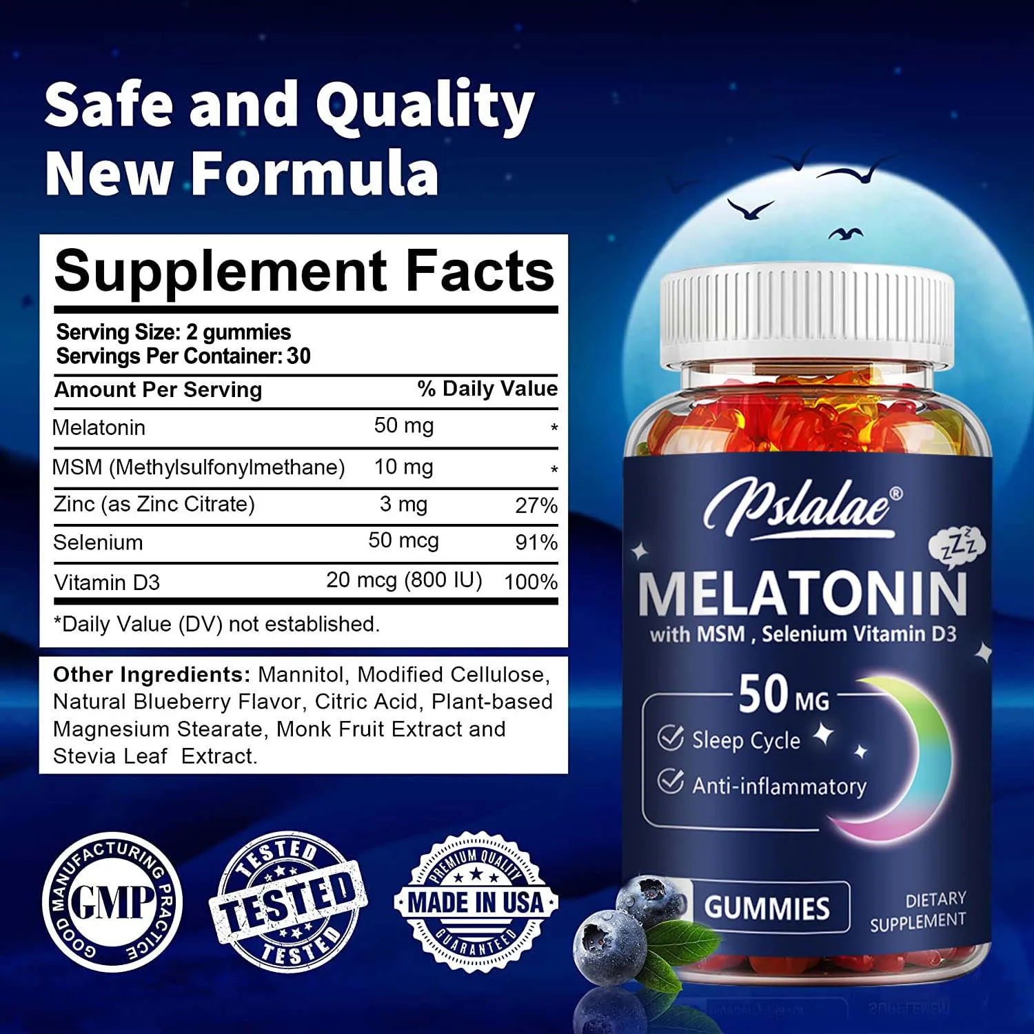 Melatonin Gummies 50mg - Anxiety Stress Relief Help Sleep Save Insomnia Body Clock Adjustment for Adult and Children