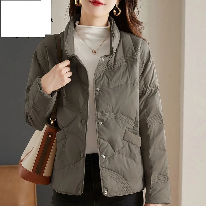 Lightweight Down Cotton Jacket, Women\'s Short Casual Windproof Top,2023 New Winter High-end Warm Standing Collar Mother\'s Coat