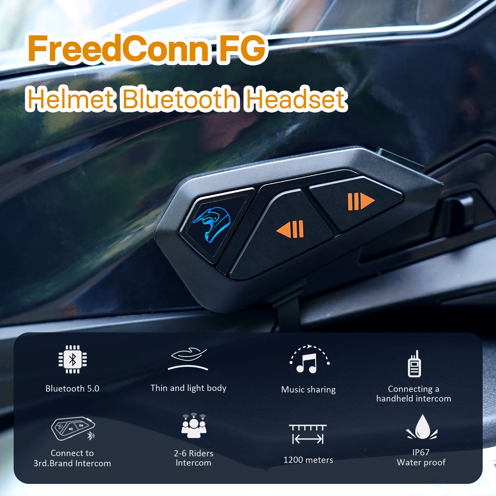 FreedConn FG  Helmet Bluetooth Headset Group Intercom Long Distance Talking Music Sharing with Any Brand Motorcycle Intercom
