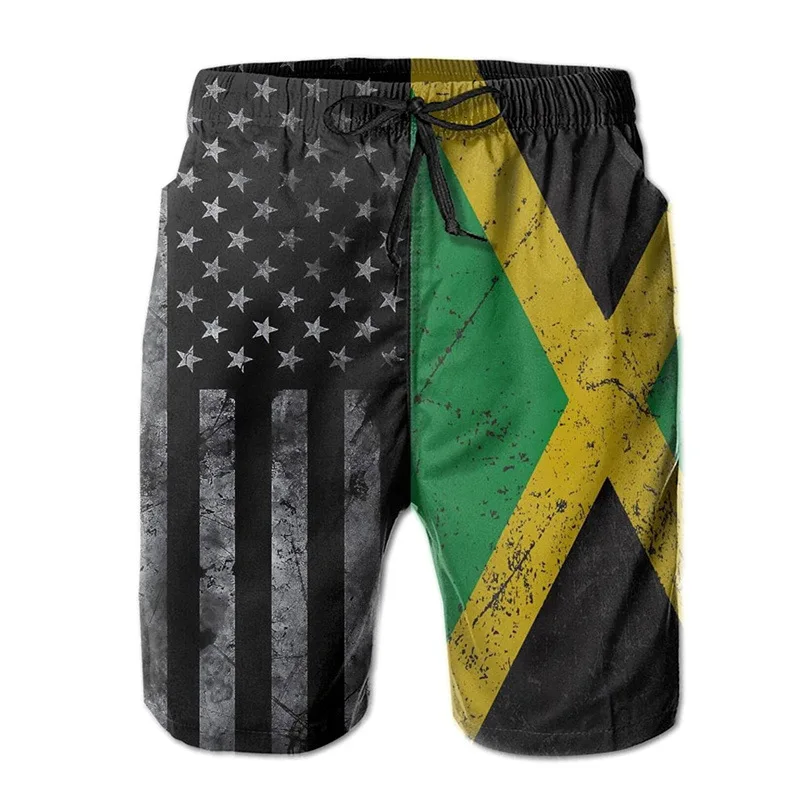Mens 3D Digital Print Jamaica Boxing-Inspired Casual Shorts Quick Dry Athletic Training Gym Wear with Stretch Modern Street
