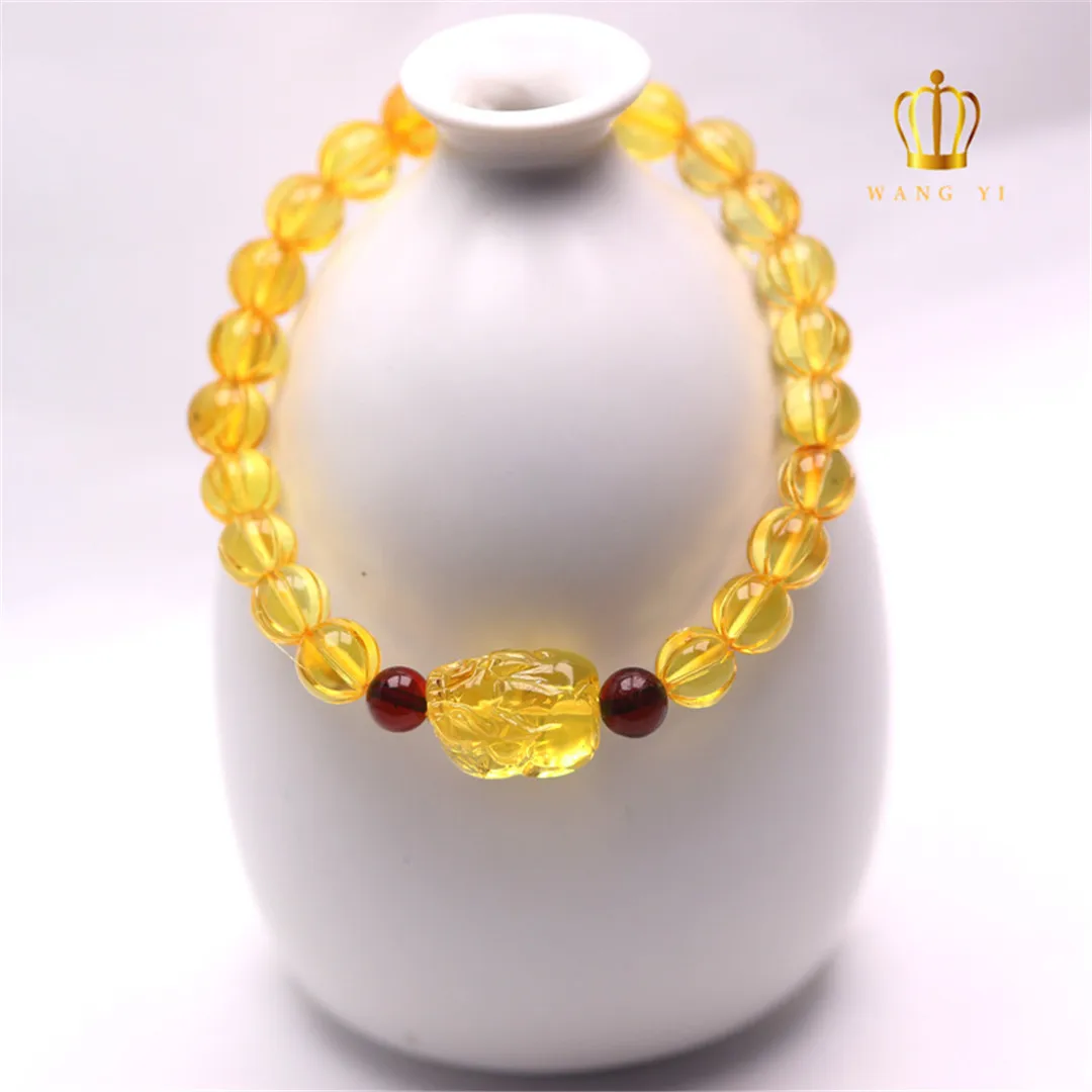 7mm Natural Yellow Amber Bracelet Jewelry For Woman Lady Man Love Healing Gift Reiki Crystal Beads Stone Gemstone Strands AAAAA