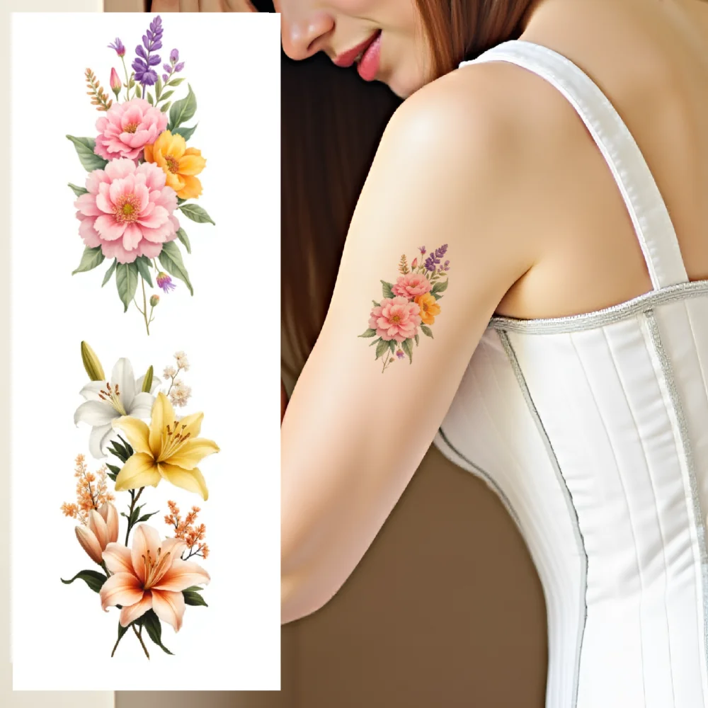 

9 шт., временные татуировки, красочные садовые цветы, красочные цветы, яркие цветы для взрослых, плеч, мужчин
