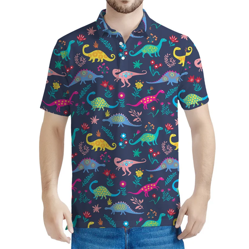 Cartoon Tyrannosaurus modello Polo uomo 3d stampato dinosauro t-Shirt bambini estate Streetwear maniche corte top Tee Shirt