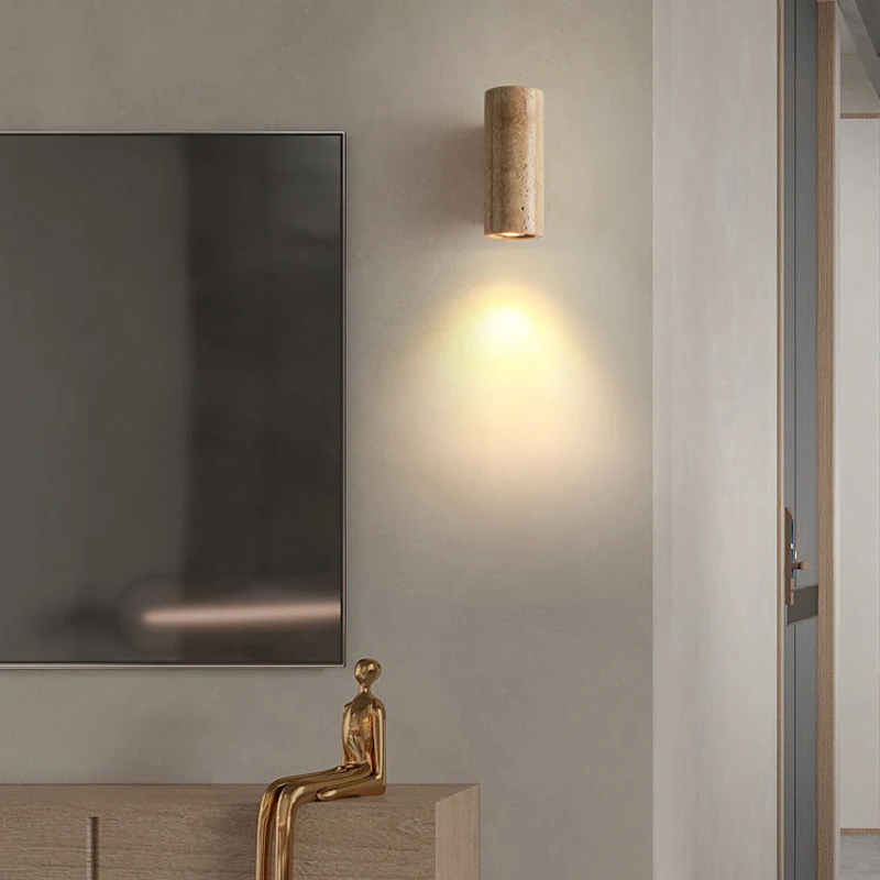 

New Nordic Retro Yellow Travertine LED Designer Wall Light for Bedroom Headboard Living Room TV Wall Villa Tea Room Corridor