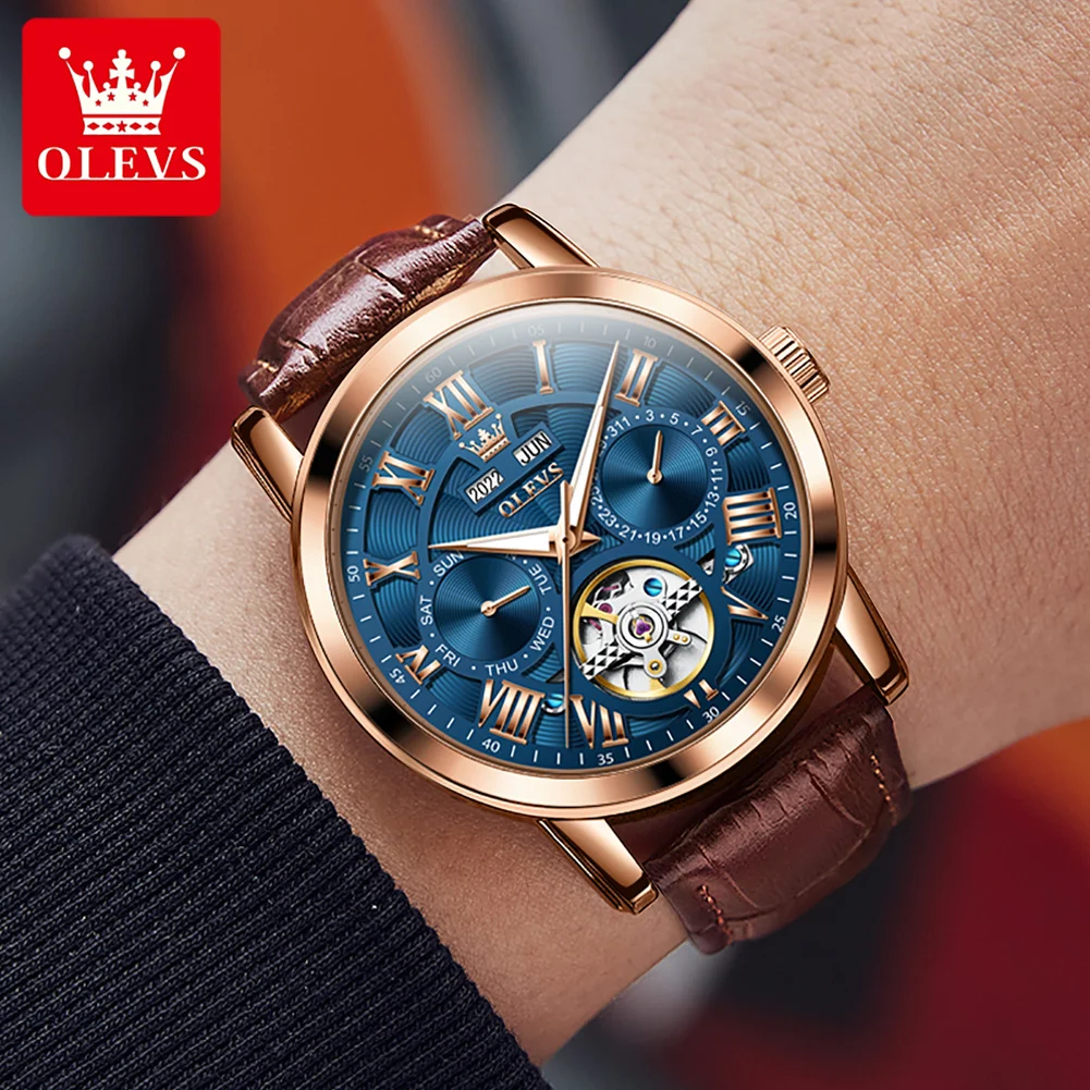 2023 NEW OLEVS Luxury Men's Watches Chronograph Automatic Mechanical Wristwatch Waterproof Luminous Watch for Man Date Sport