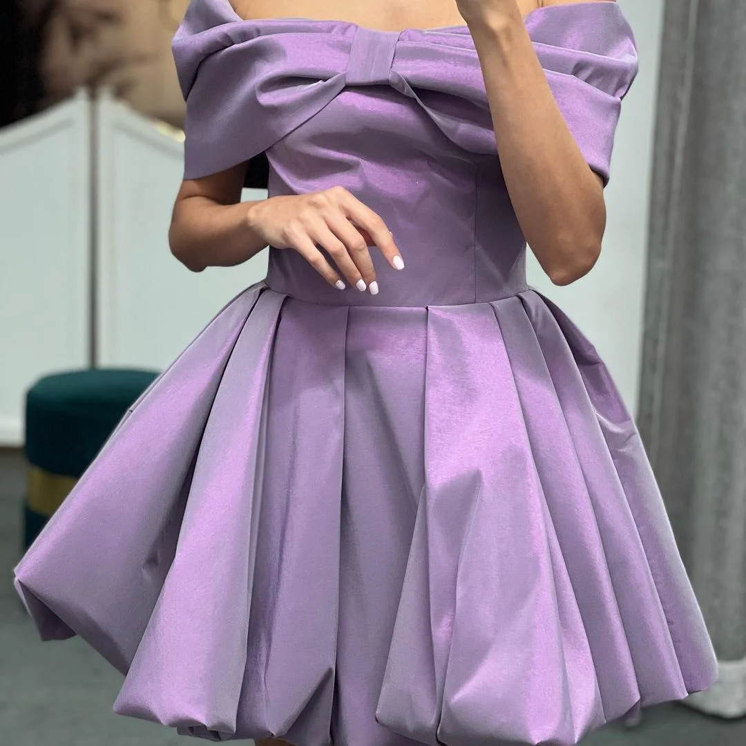 Eeqasn Lavender Organza krótkie suknie balowe 2022 Off The Shoulder formalne przyjęcie z okazji ukończenia szkoły sukienka Student Mini suknie Homecoming