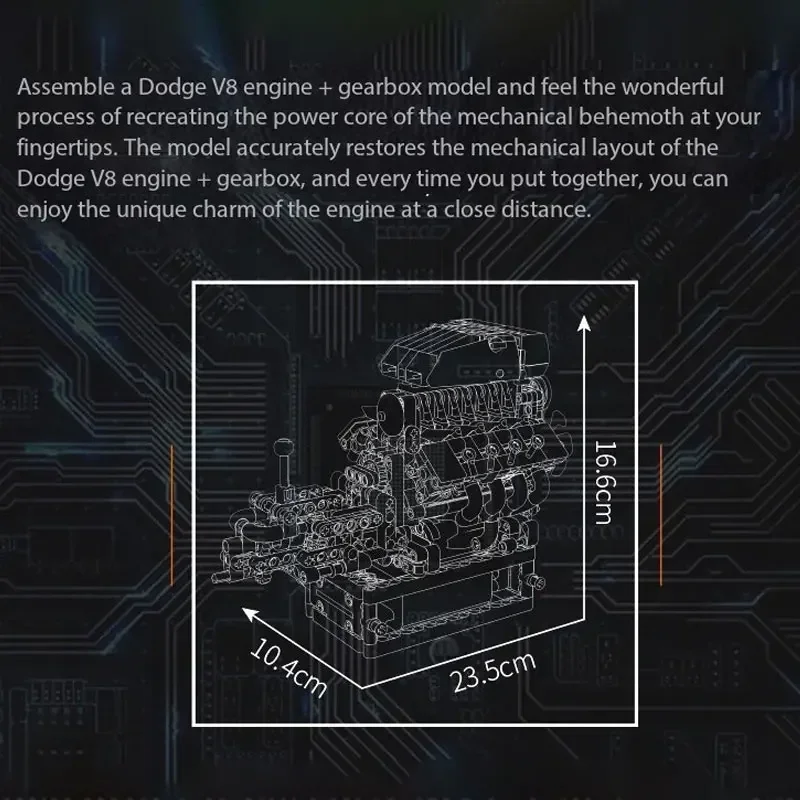 โมเดลเครื่องยนต์ดอดจ์ V8 ของ Mould King 10225 - ชุดประกอบ 855 ชิ้น พร้อมระบบเกียร์ เหมาะเป็นของขวัญสำหรับผู้ที่ชื่นชอบรถยนต์และผู้ที่ชื่นชอบวิทยาศาสตร์และวิศวกรรมศาสตร์
