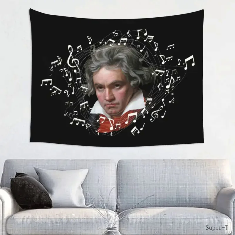 Custom Beethoven With Flying Music Notes Tapestry Hippie Room Decor Musician Tapestries Wall Hanging for Living Room Home