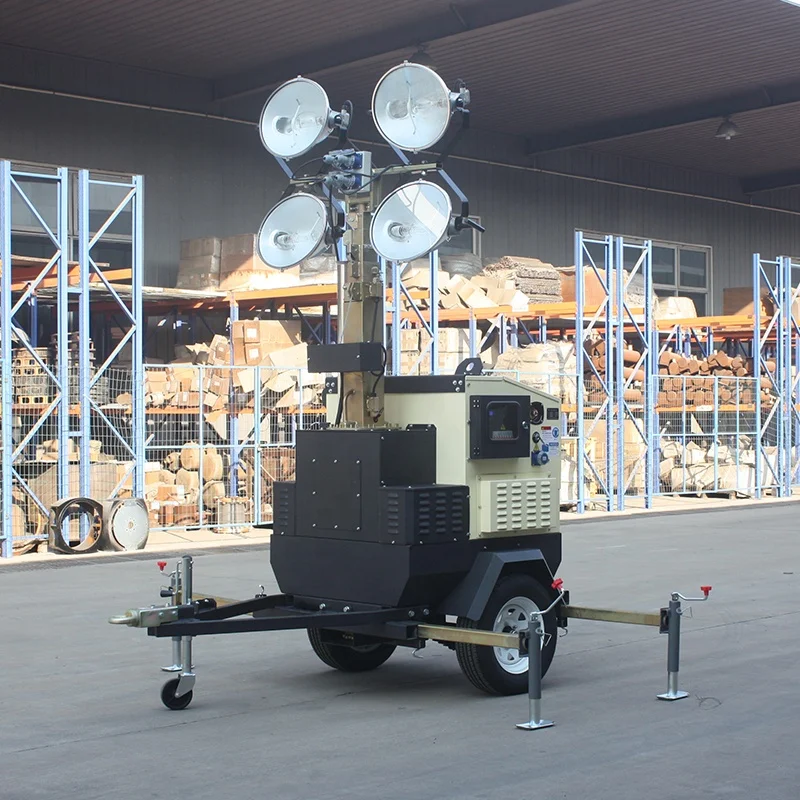 Customized Mobile Lighting Diesel Generator Flood Portable Tower Solar Light Trailer Vehicle with Solar Panel