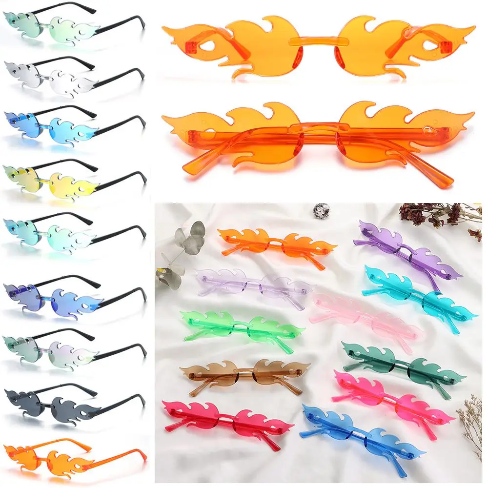 Novelty Party Eyewear Rimless Sunglasses for Women Flame Shaped Flame Sunglasses Sun Glasses