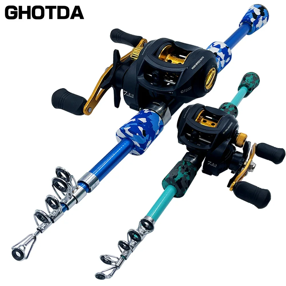 Carbon Fiber Telescopic Fishing Rod Set, 1.3/1.5/1.8m Complete Set, Short-stroke Fishing Rod Reel, Boat Rod, Bass, Carp, Pike