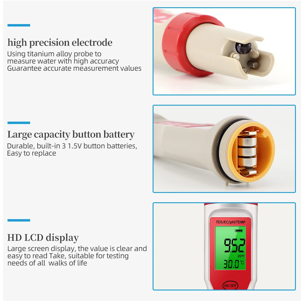 Misuratore di PH 4 in 1 PH/TDS/EC/misuratore di temperatura Tester digitale per Monitor della qualità dell\'acqua per piscine acquari di acqua