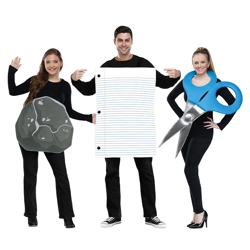 2026 New Arrival Unisex Women Men Funny Trio Group Halloween Party Fancy Dress Up Rock Paper Scissors Costume for Adults
