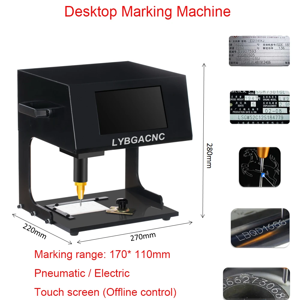 Desktop Portable Metal Nameplate Marking Machine Touch-Screen Electric or Pneumatic Lettering Engraver 170x110mm Marking Size