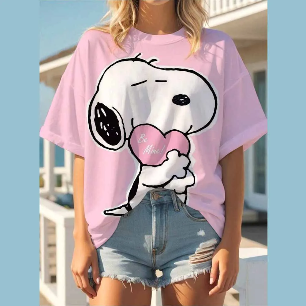 Grappige Snoopy print Vrouwen Zomer Print T-shirt Meisje Casual Korte Mouw O Hals Top Voor Zomer Vrouwelijke Cartoon Kleding ﻿
