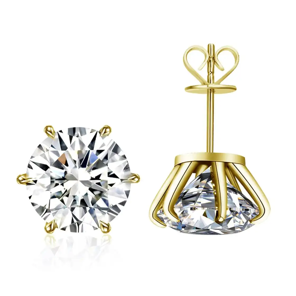 Custom Fine Jewelyr Earrings 6 Claw Inlay Real Solid 18k 14k 10k Gold Earring Round Cut 1 2 4 Carat Lab Grown Diamond Earings - view 4