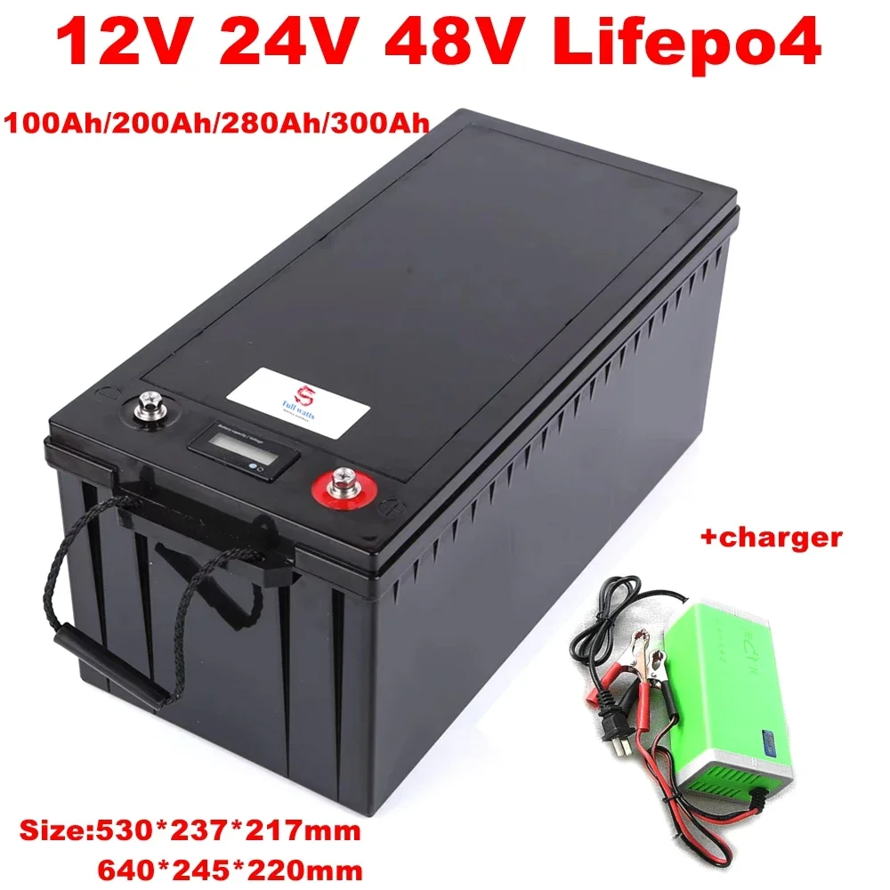 

12V 24V 48V 100Ah 200Ah 280Ah 300Ah LiFePo4 Battery Lithium Iron Phosphate Batteries bms Solar Boat with charger