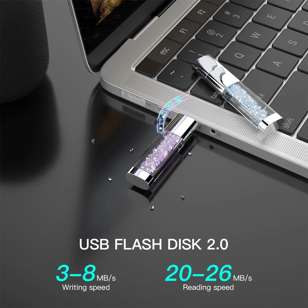 

Crystal USB Flash Drive Gift Metal Pen Drive 128GB 64GB 32GB Portable USB Stick Colorful Pendrive 2.0 for Wedding USB Stick