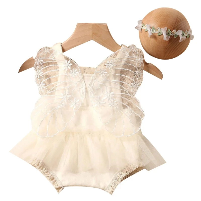 Embroidery Jumpsuit Flower Headpieces Baby Photo Posing Outfit Photo Costume Set top quality