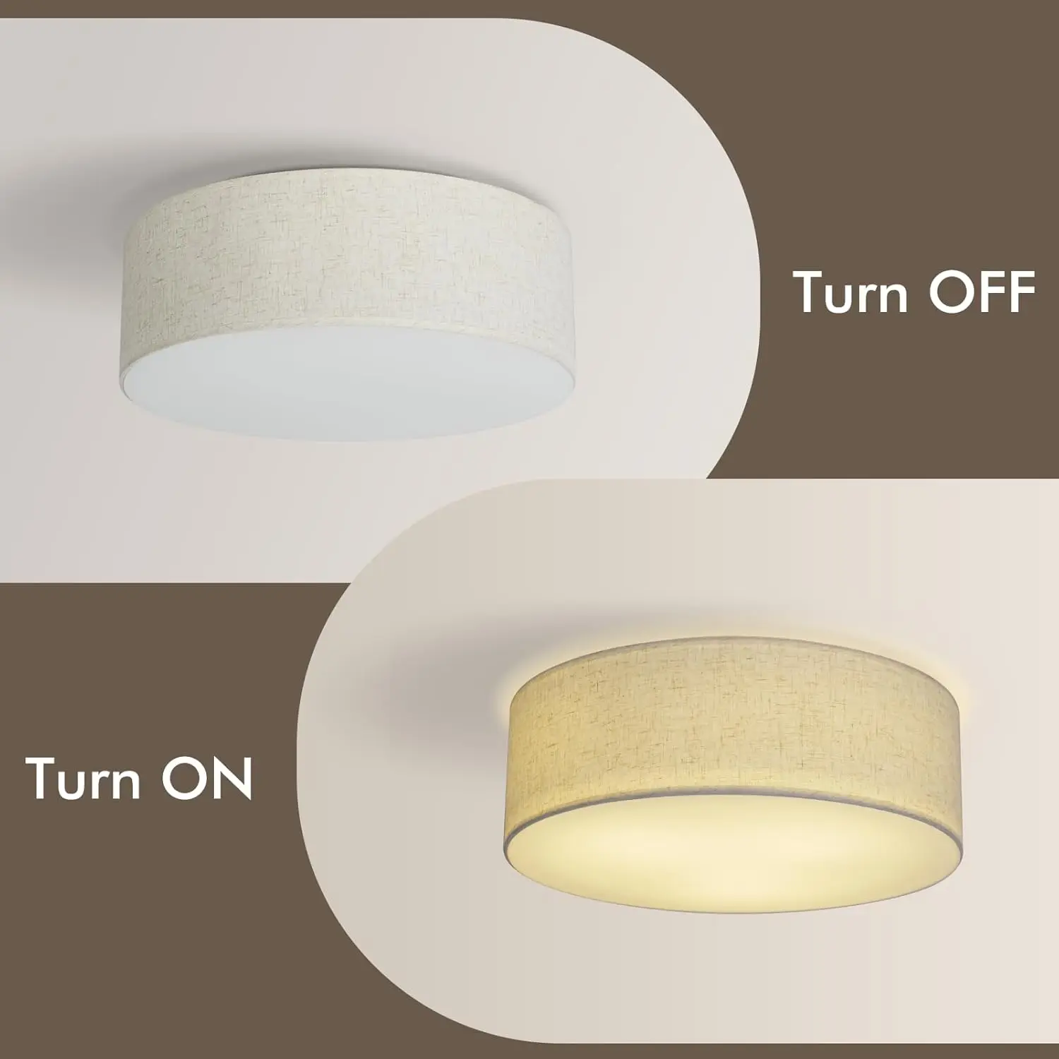 Luminária de Teto Embutida de 18 Polegadas com Abajur de Tecido, Iluminação Moderna para Sala de Estar, Quarto, Cozinha