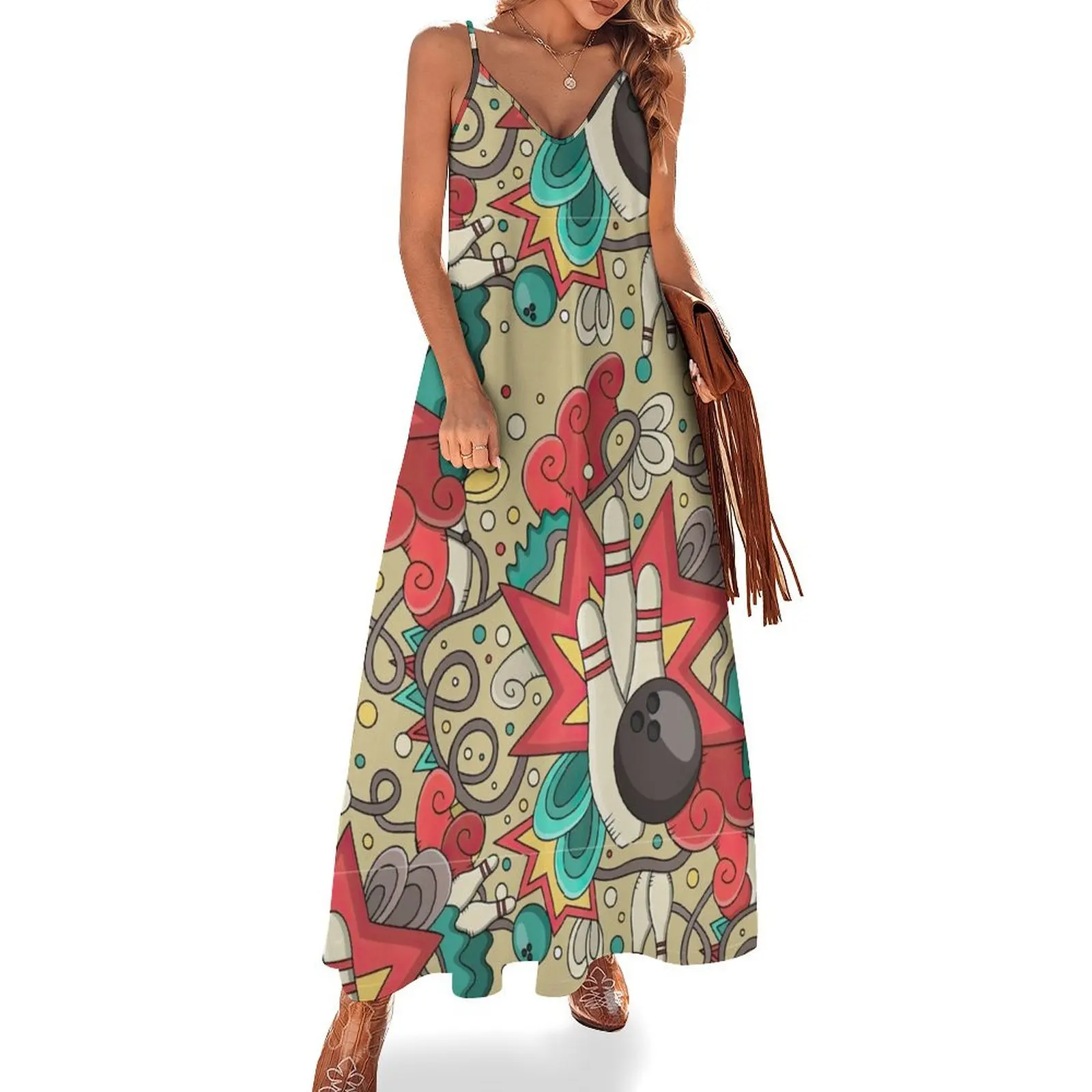 

Colorful Bowling Doodle Sleeveless Dress dress party night Women's dress long women summer women elegant luxury