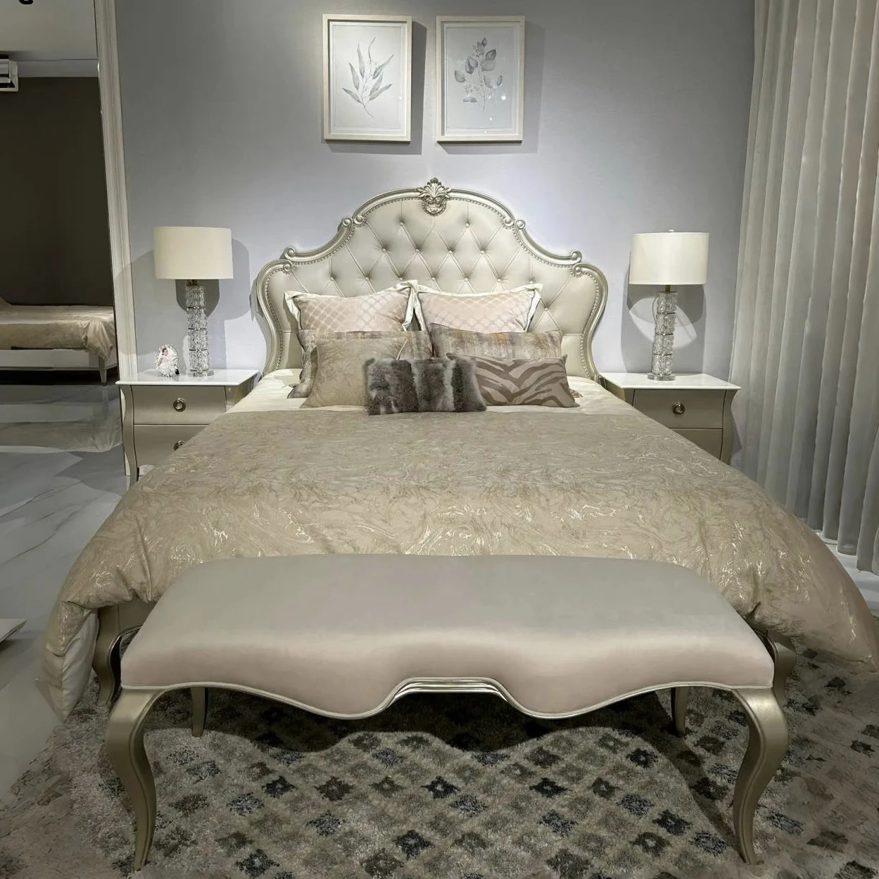 

American solid wood soft bag bedroom double bed home engraved modern master bedroom French wedding bed