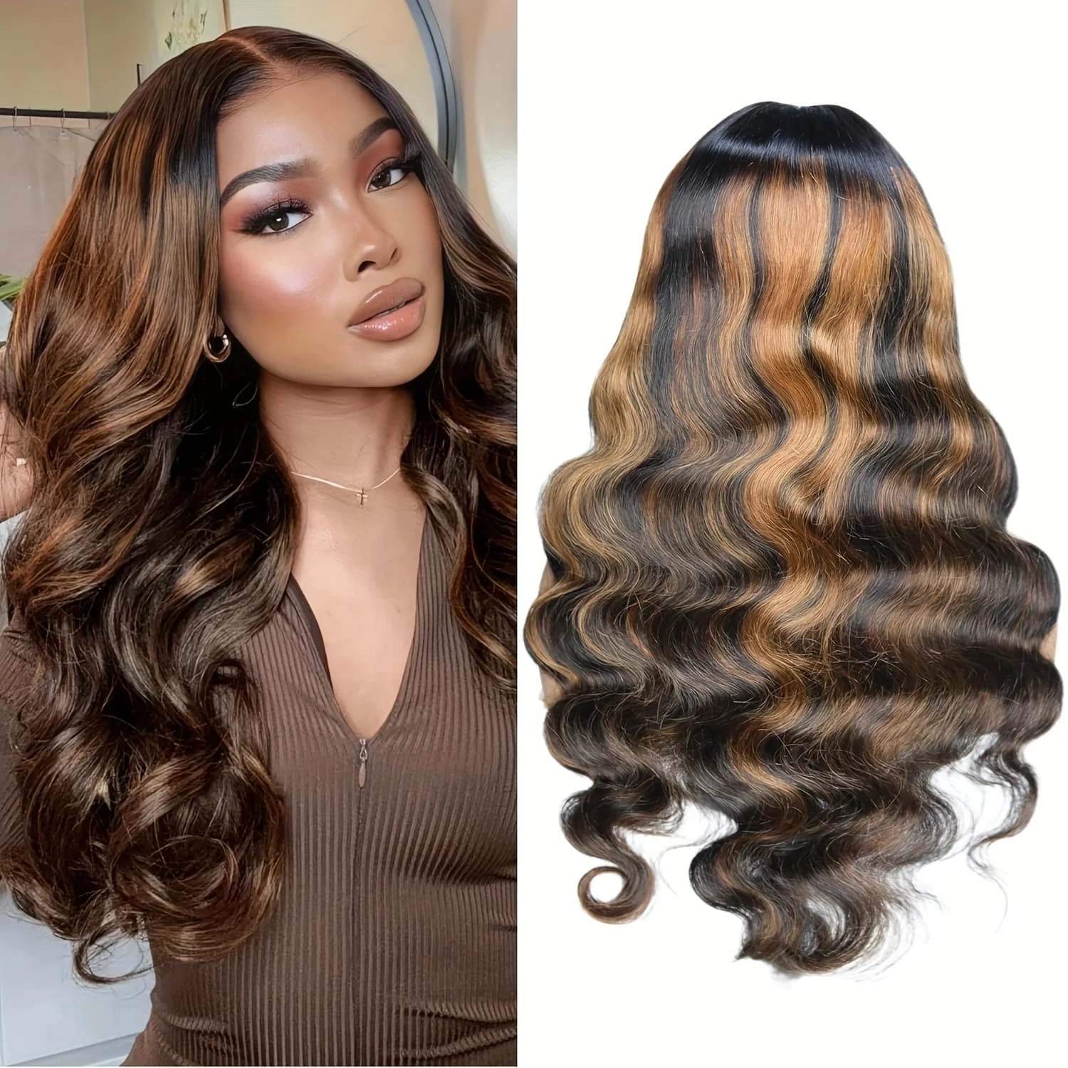 180% Density 5x5 Lace Front Human Hair Wig 1B30 Ombre Highlight Color Body Wave Glueless Wig HD Transparent Lace Pre Plucked Hairline Natural Looking Full Volume Wig for Daily Wear