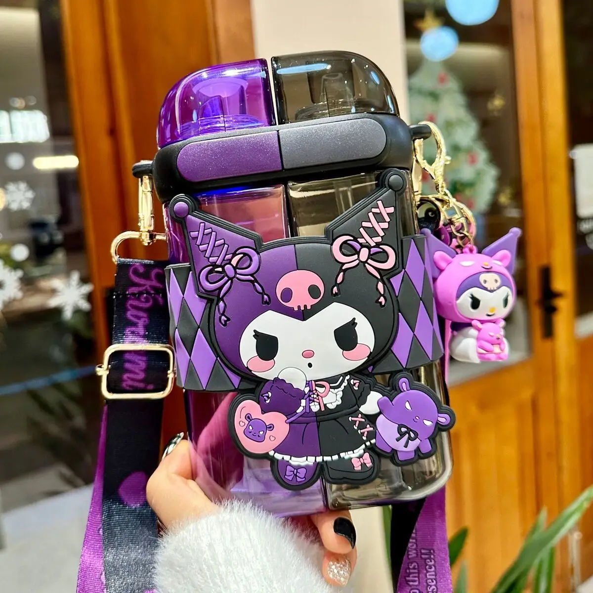 Hello Kitty Sanrio Kuromi Water Cup Child Double Drink Kettle Can Be Worn Cross-body Cartoon Straw Cup with Lanyard Girls Gifts