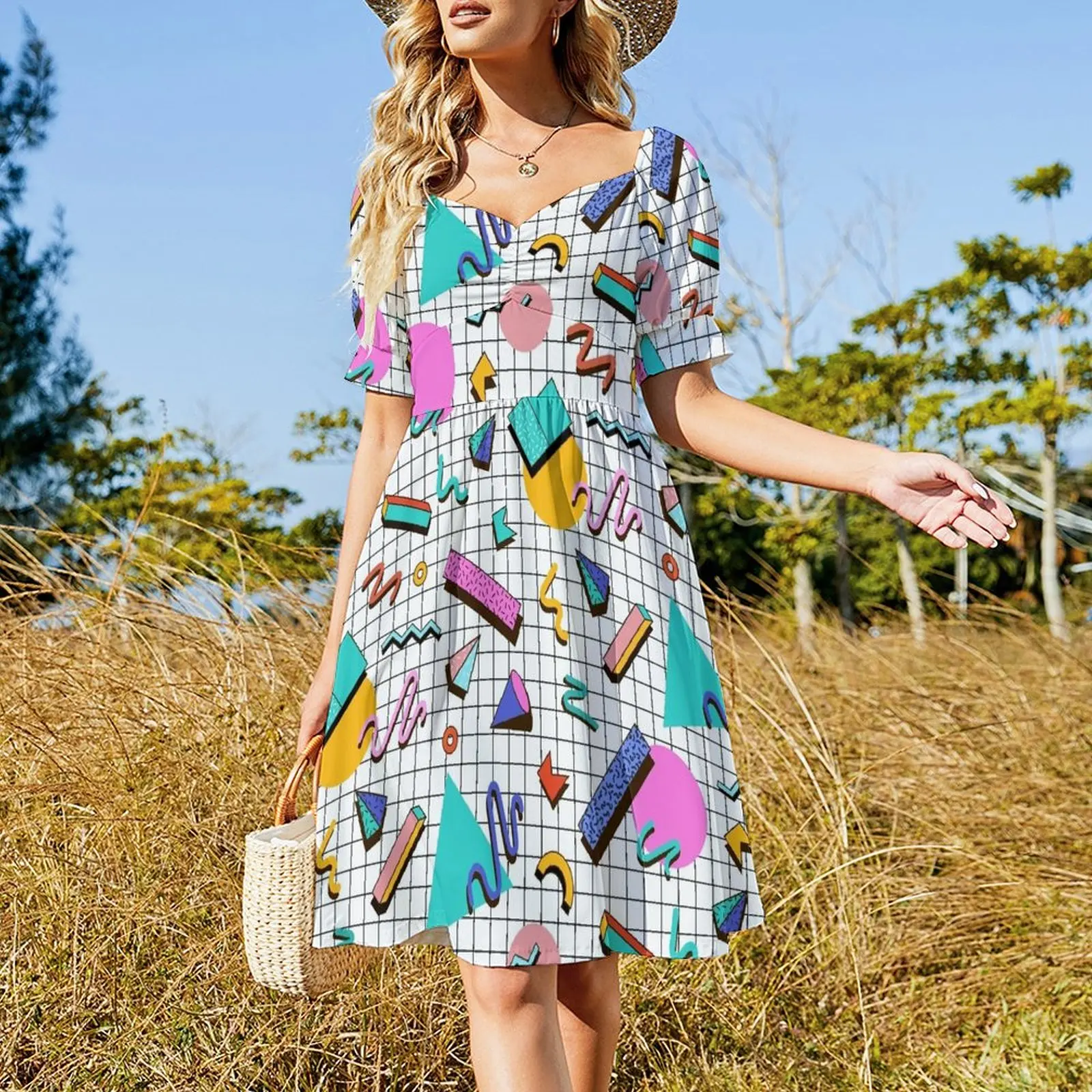 Funky 80s eighties Memphis Pattern Design Short Sleeved Dress Long dress Aesthetic clothing festival outfit women Dress